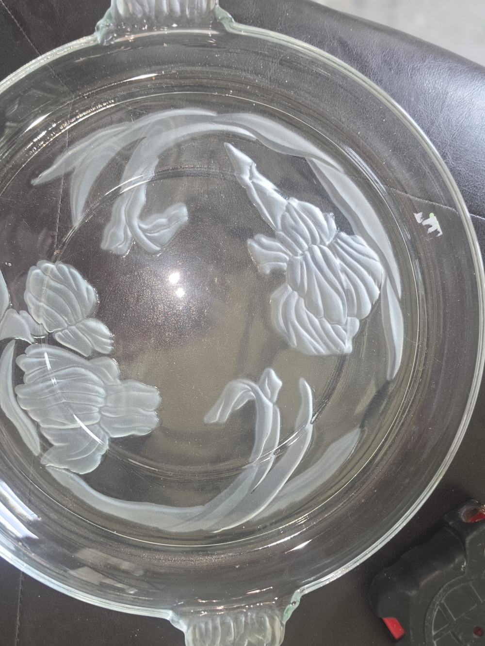 Clear Glass Floral Serving Platter with White Etched Design